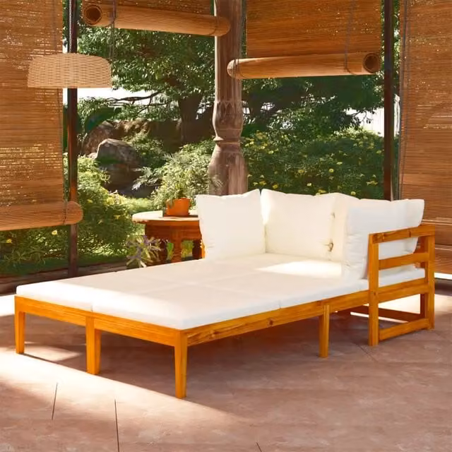 Lettini Prendisole con Cuscini Crema 2 pz Legno d'Acacia 3087268