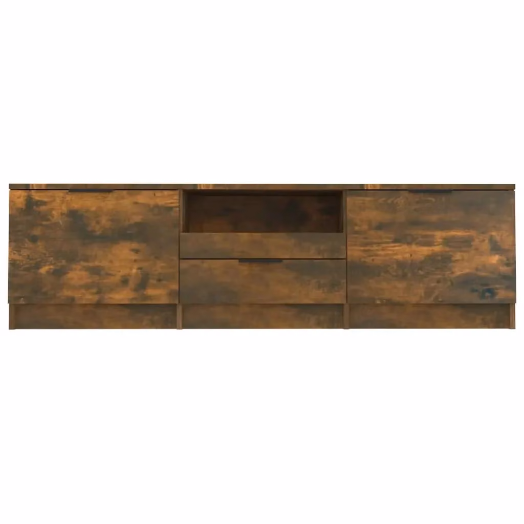 Mobile TV moderno in legno ingegnerizzato color rovere affumicato marrone, L 140 x P 35 x H 40 cm – 2