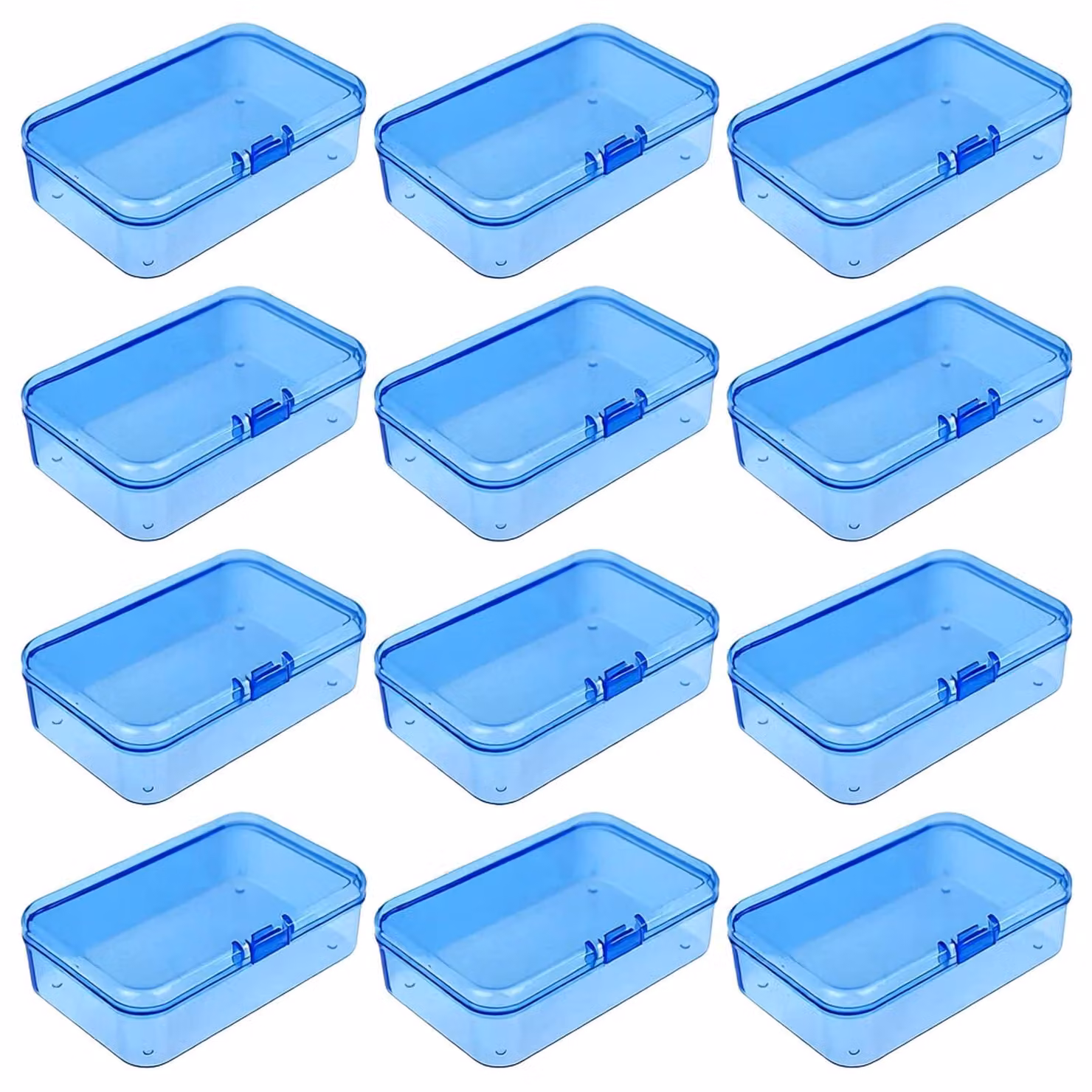Piccole scatole rettangolari in plastica con coperchio a cerniera, confezione da 12 pezzi, dimensioni 85 x 55 x 25 mm, ideali per la conservazione