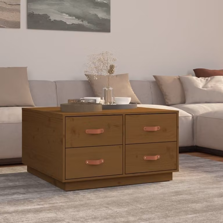 The Living Store Tavolino da salotto marrone miele 80x80x45 cm in legno di pino massiccio