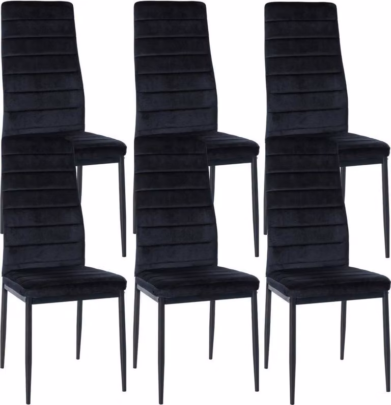 set di 6 sedie da pranzo - sedie da pranzo - seduta confortevole con rivestimento in velluto o Pelle finta | Colore: Nero | Materiale: Morbido