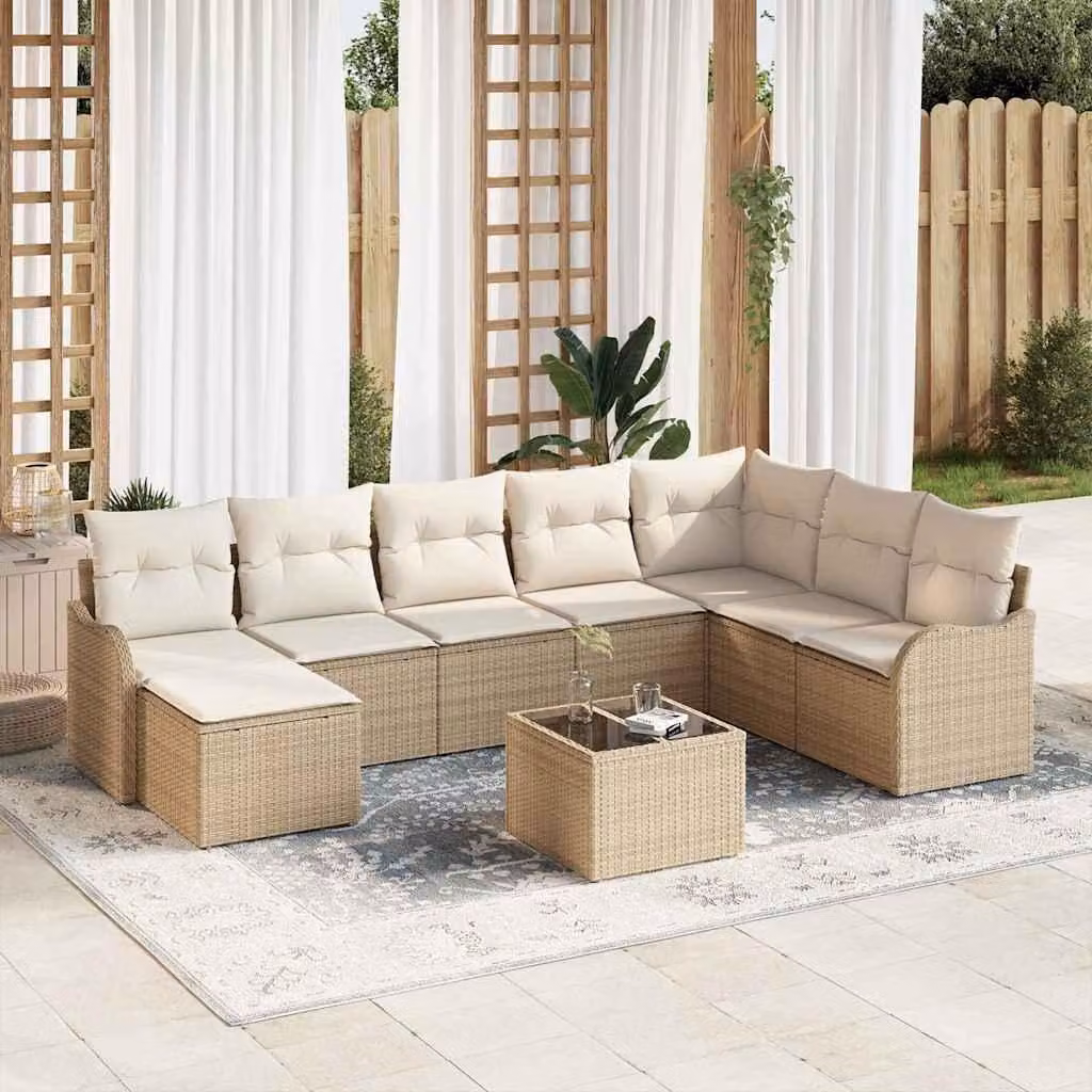 Maison Exclusive - Set Divano da Giardino con cuscino 9 pcs Beige Poly Rattan