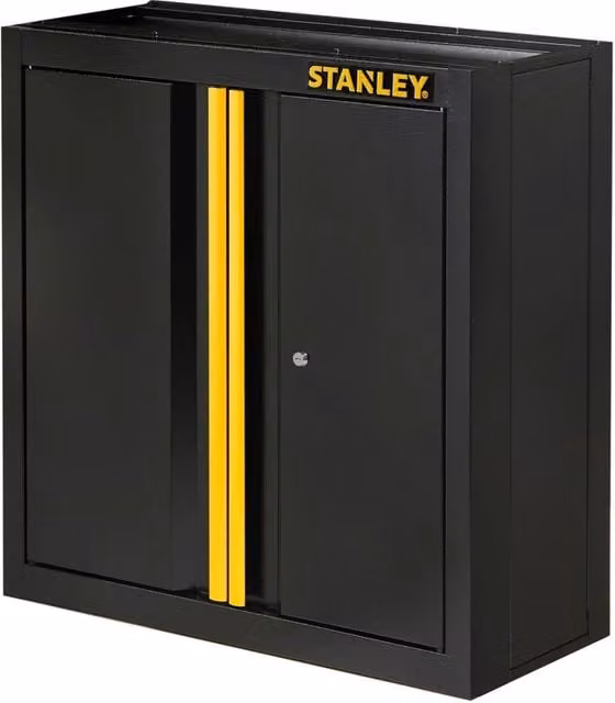 Armadietto da officina pensile Stanley in acciaio nero con 2 ripiani e ante chiudibili a chiave, L: 76.5 cm, P: 28 cm, H: 78.7 cm