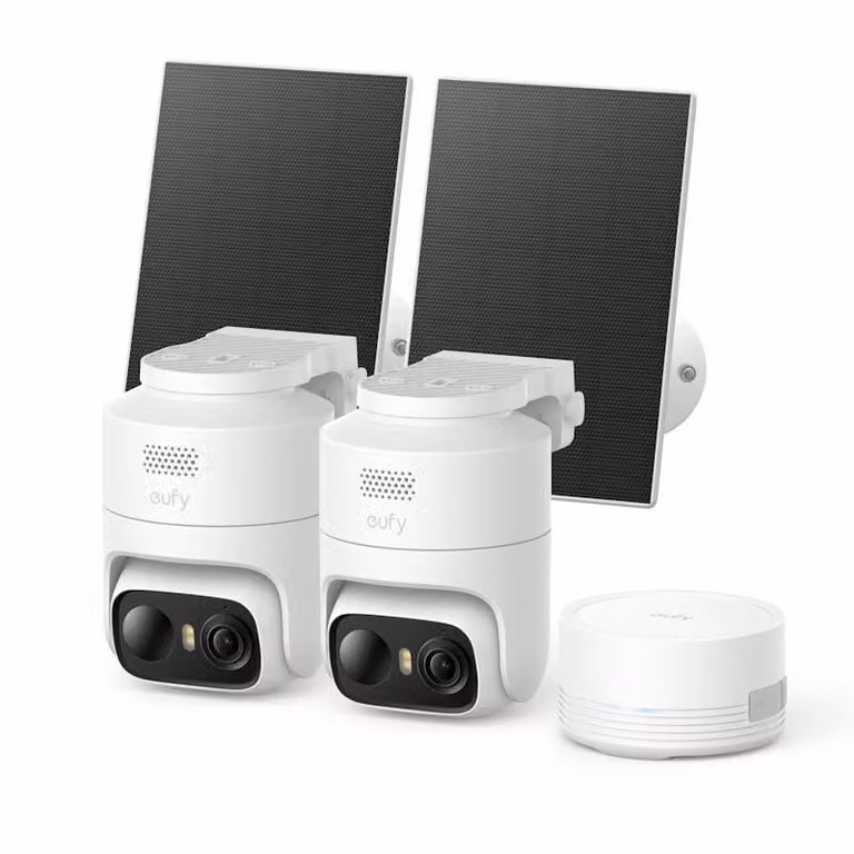 Telecamera da esterno Anker eufy C37 con alimentazione solare (kit da 2 pezzi + unità HomeBase Mini), 2K, colore bianco