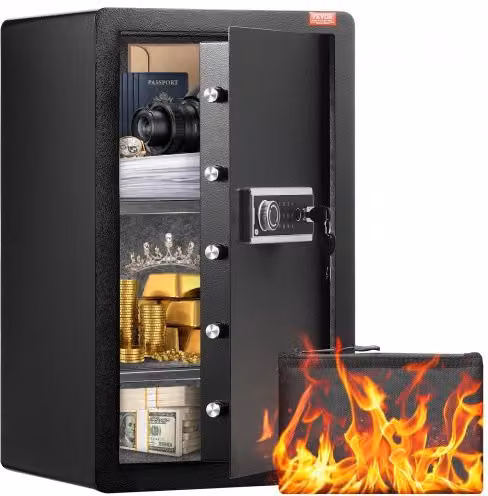 Cassaforte VEVOR a una Porta da 113 L con Serratura a Chiave, Password e Impronta Digitale, Nero, L/P/H: 70 x 42 x 38 cm