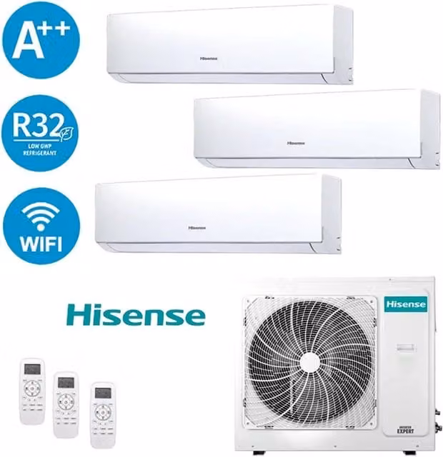 Climatizzatore Hisense Serie Hi Comfort Trial Inverter 9000+12000+12000 Btu 6,2kW Colore Bianco con Wi-Fi Integrato Classe Energetica A++