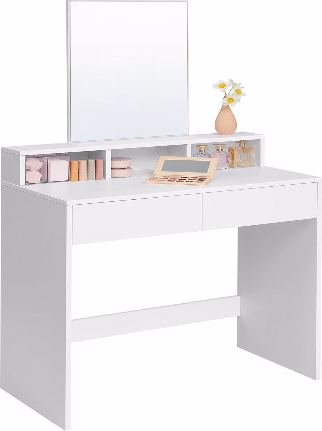 Songmics Tavolino da toilette Moderno Specchio Cassetti Scomparti Bianco