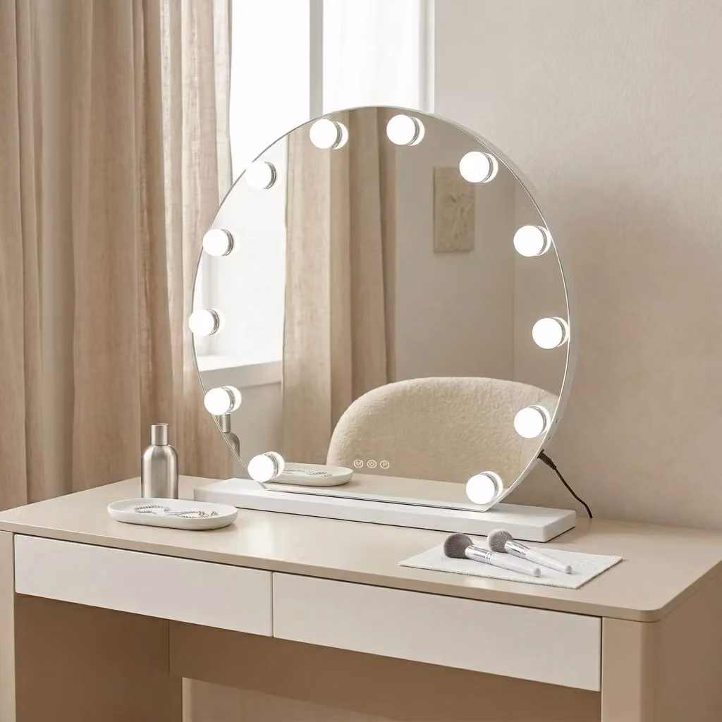 Specchio Hollywood REA da tavolo con LED bianco, rotondo, con interruttore touch e regolabile in luminosità, Diametro: 50 cm – 2