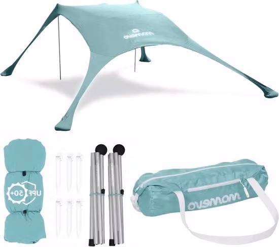 Tenda da spiaggia per famiglie giovani - ombrellone da spiaggia con protezione UV certificata UPF50+ (fino a 4 persone aqua)
