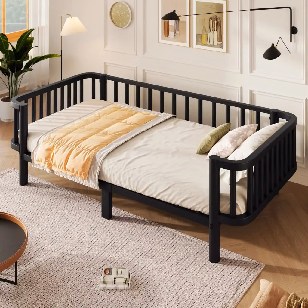 Letto da giorno multifunzione moderno in metallo nero con rete a doghe fisse L/P/H: 200 x 90 x 120 cm – 2