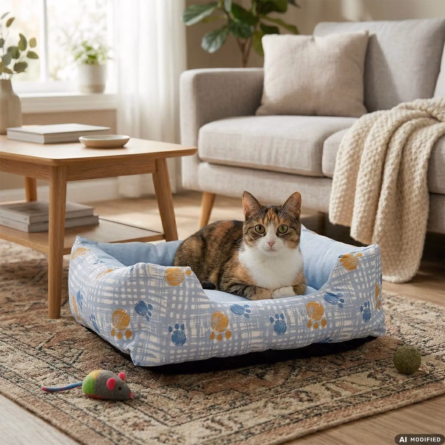 Pet Sitter Cuccia Rettangolare per Cani e Gatti in Tessuto Blu con Fondo Antiscivolo e Bordo Rialzato L: 50 cm, P: 40 cm, H: 15 cm – 2