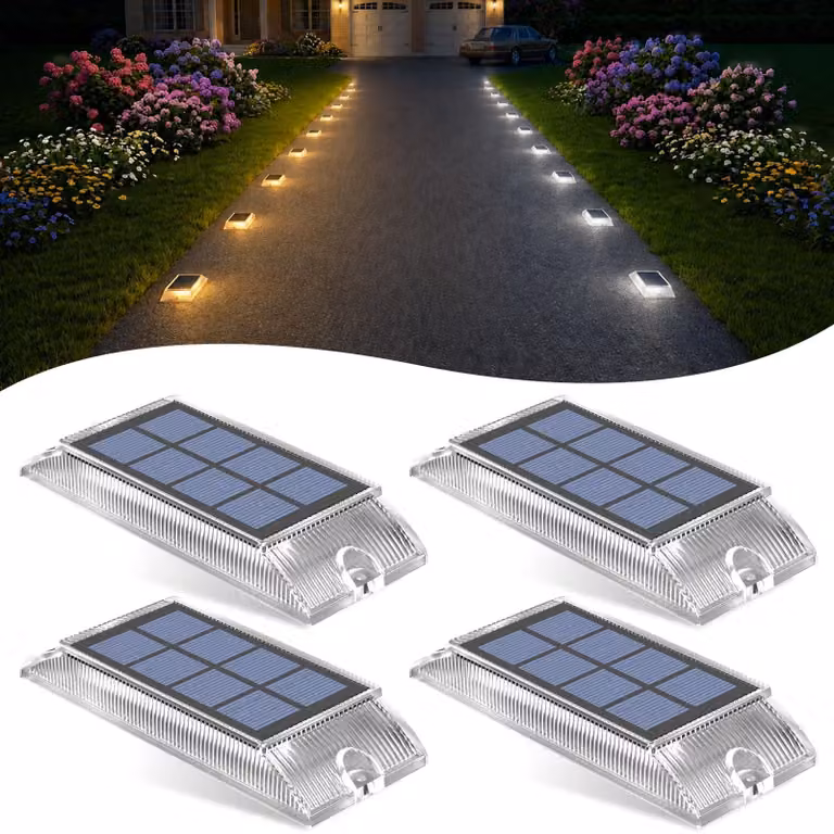 Set di 4 lampade da giardino a energia solare, luce calda e luce bianca fredda, grado di protezione IP66