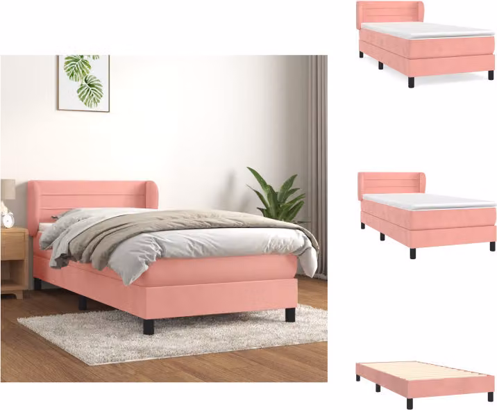 vidaXL Letto a molle con materasso rosa 90x190 cm in velluto - Letti & Reti