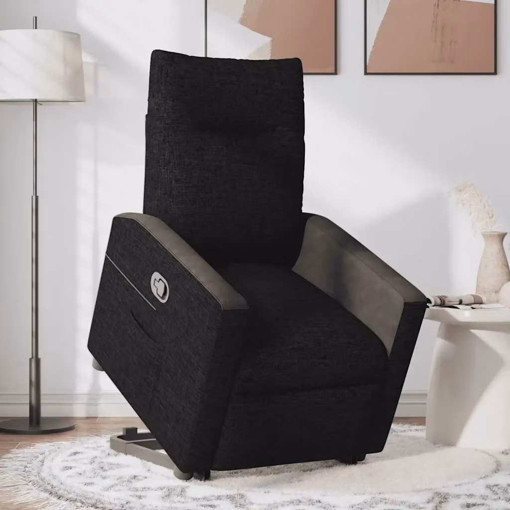 Poltrona Alzapersona Reclinabile vidaXL Nera in Tessuto con Assistenza Elettrica e Braccioli – 2