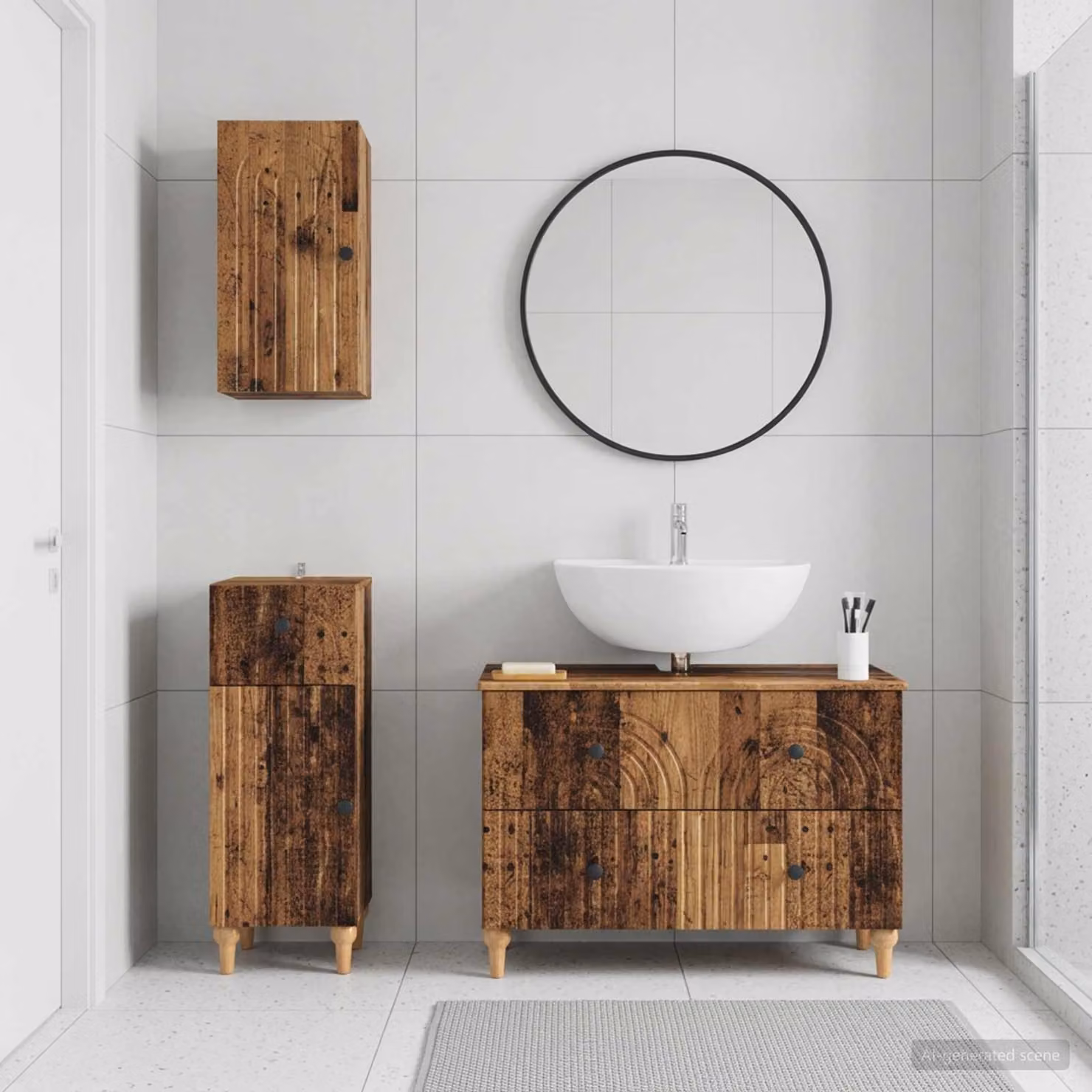 Set di armadietti da bagno vidaXL ALKMAAR in 3 pezzi in legno marrone con vanità e pensili a muro