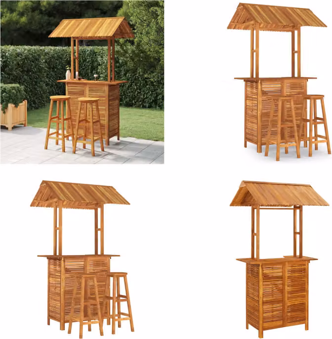 vidaXL Set bar da giardino 3 pezzi in legno massiccio di acacia - Set bar da giardino - Set bar da giardino - Tavolo e sedia da giardino - Set da pranzo per esterni