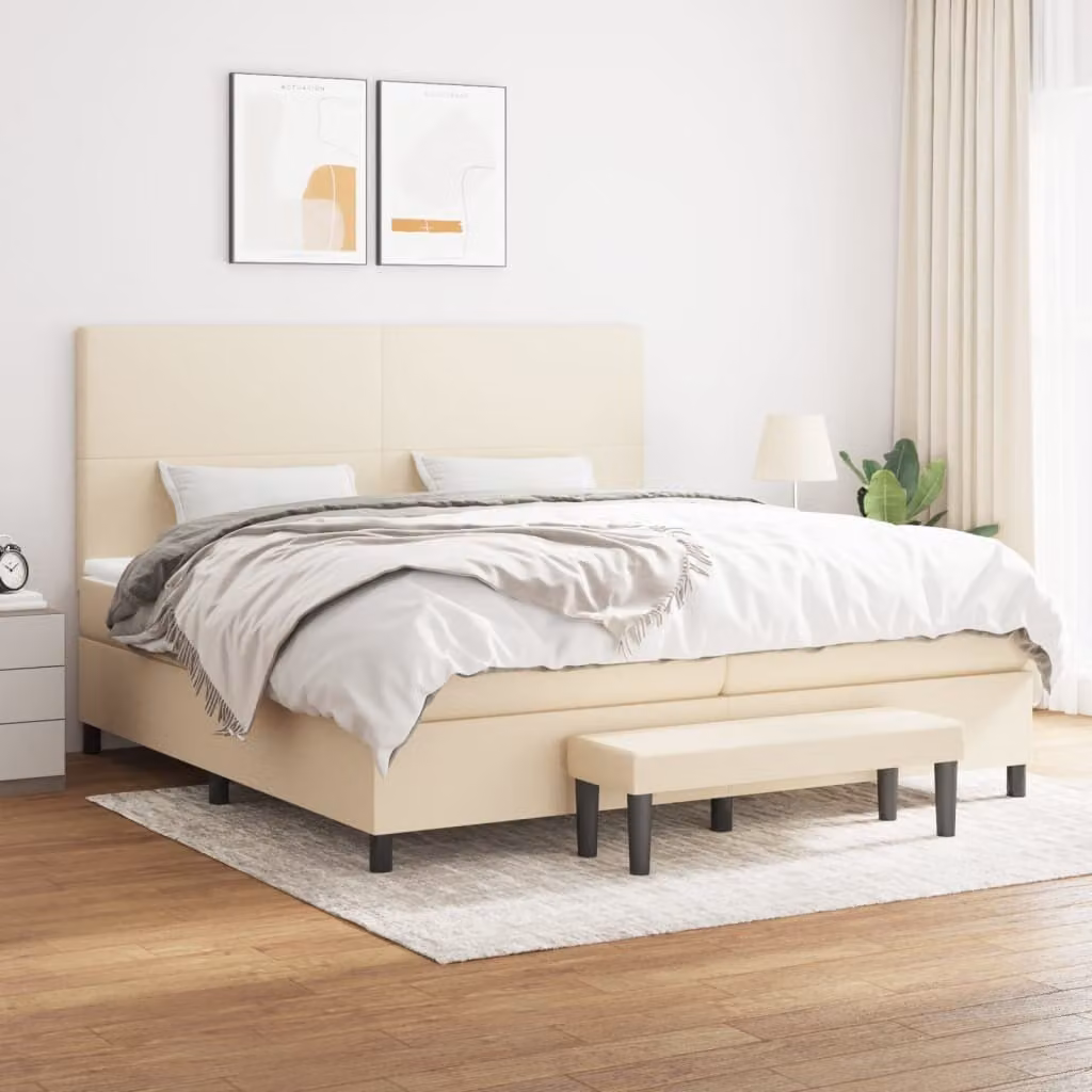 Maison Exclusive - Giroletto a Molle con Materasso Crema 200x200 cm in Tessuto