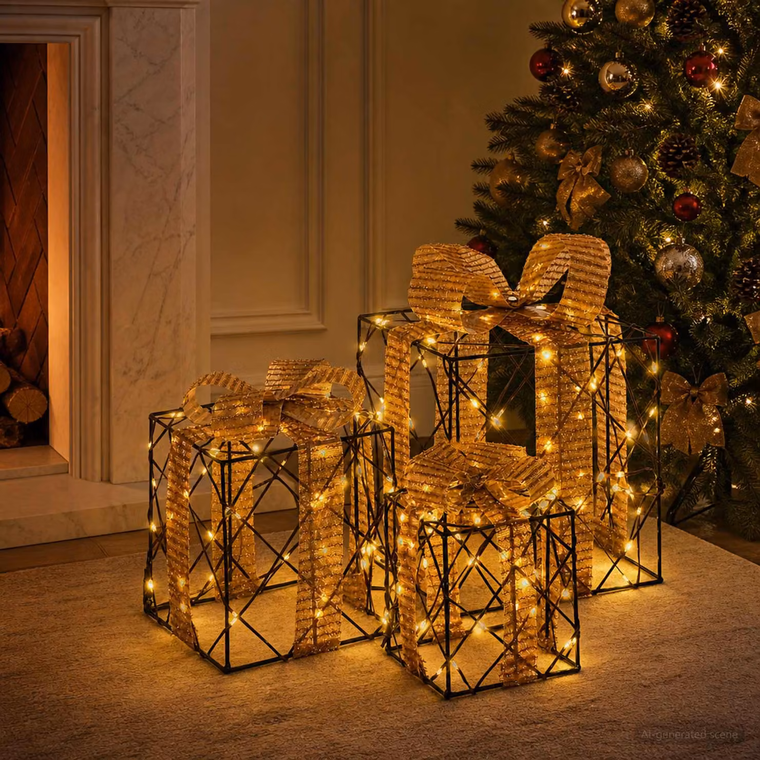 vidaXL Scatola regalo di Natale illuminata 3 pz 150 LED Bianco caldo