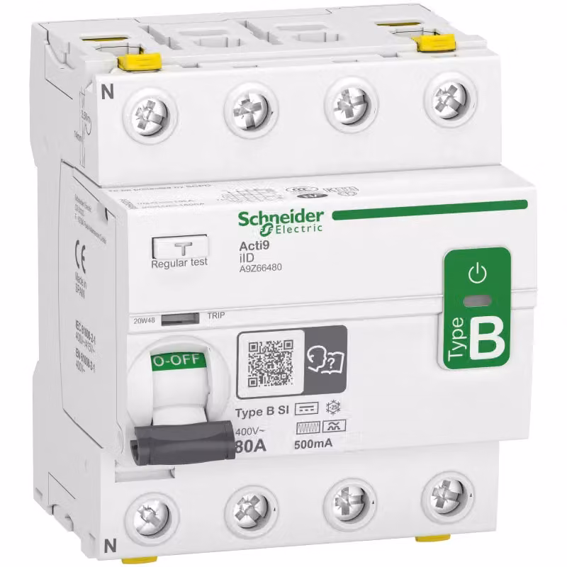 Interruttore differenziale Schneider Electric iID sensibile a tutte le correnti, 4 poli, 80 A, tipo B-SI, 500 mA A9Z66480