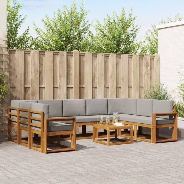 Set di 10 divani da esterno vidaXL in legno di acacia con cuscini inclusi, colore grigio e marrone – 1