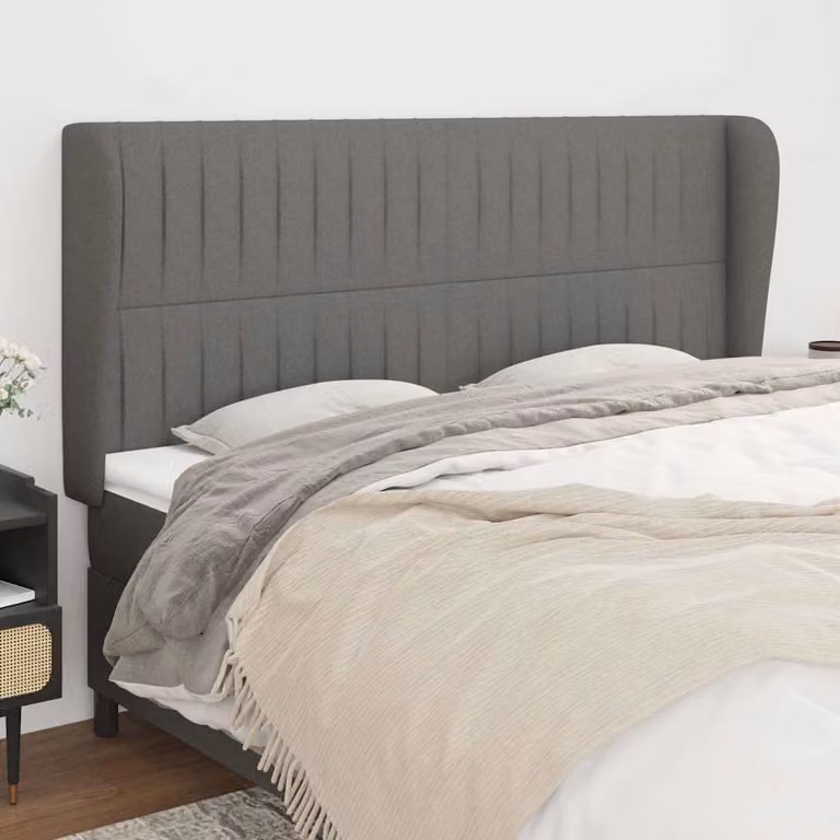 Testiera ad orecchio vidaXL in tessuto grigio con struttura in legno L: 183 cm, P: 23 cm, H: 118/128 cm