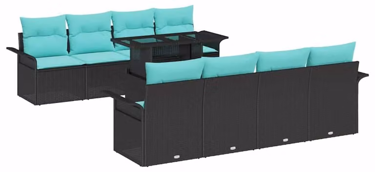 Set Divano da Giardino 9 pcs Nero Rattan in Polipropilene