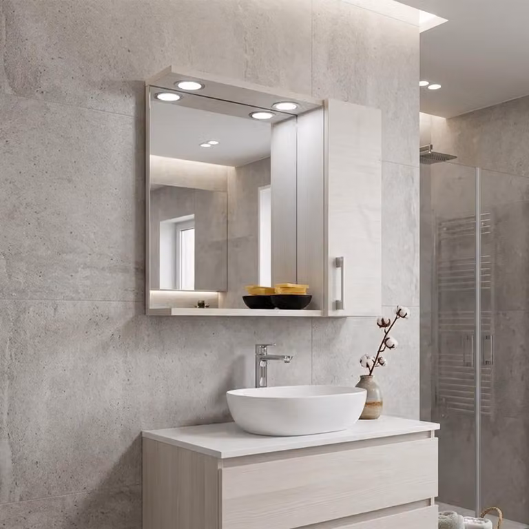 Specchio con pensile per bagno rovere bianco con luce led