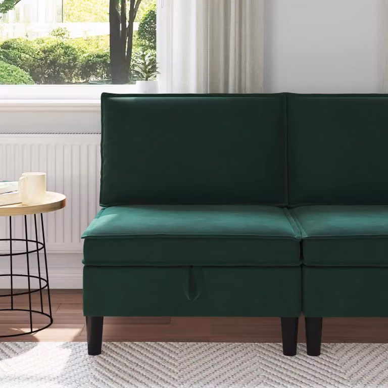 vidaXL Divano Moderno con Spazio di Archiviazione in Velluto Verde Scuro e Nero