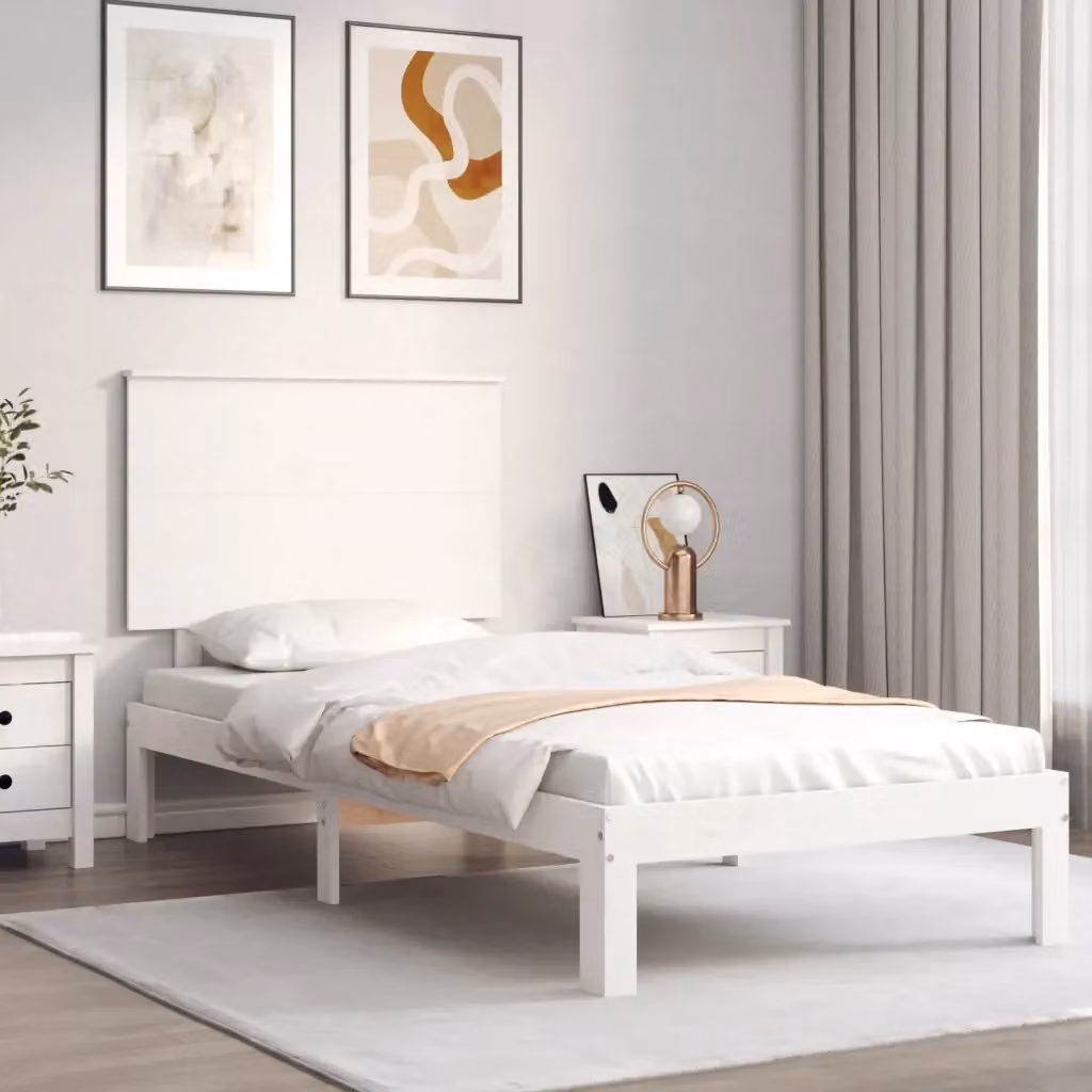 Letto singolo per adulti in legno massello di pino bianco laccato con doghe piatte fisse L/P/H: 203.5 x 103.5 x 82.5 cm – 2