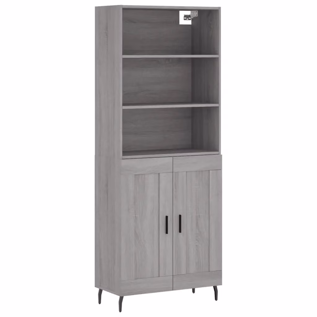 Credenza moderna vidaXL in legno e metallo, colore grigio, L: 69,5 cm, P: 34 cm, H: 180 cm – 2