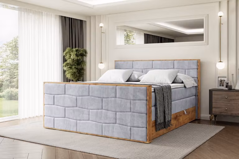Letto boxspring ALTDECOR con materasso e rete a doghe, topper, pediera, letto imbottito con contenitore, letto con spazio contenitivo, materassi H3 e H4, letto matrimoniale -LOLLI8-Z KING-180x200 - Grigio Monolith