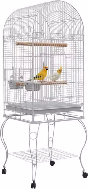 Gabbia per uccelli con ruote e ripiano XYLO bianca H 153 x L 51 x P 51 cm