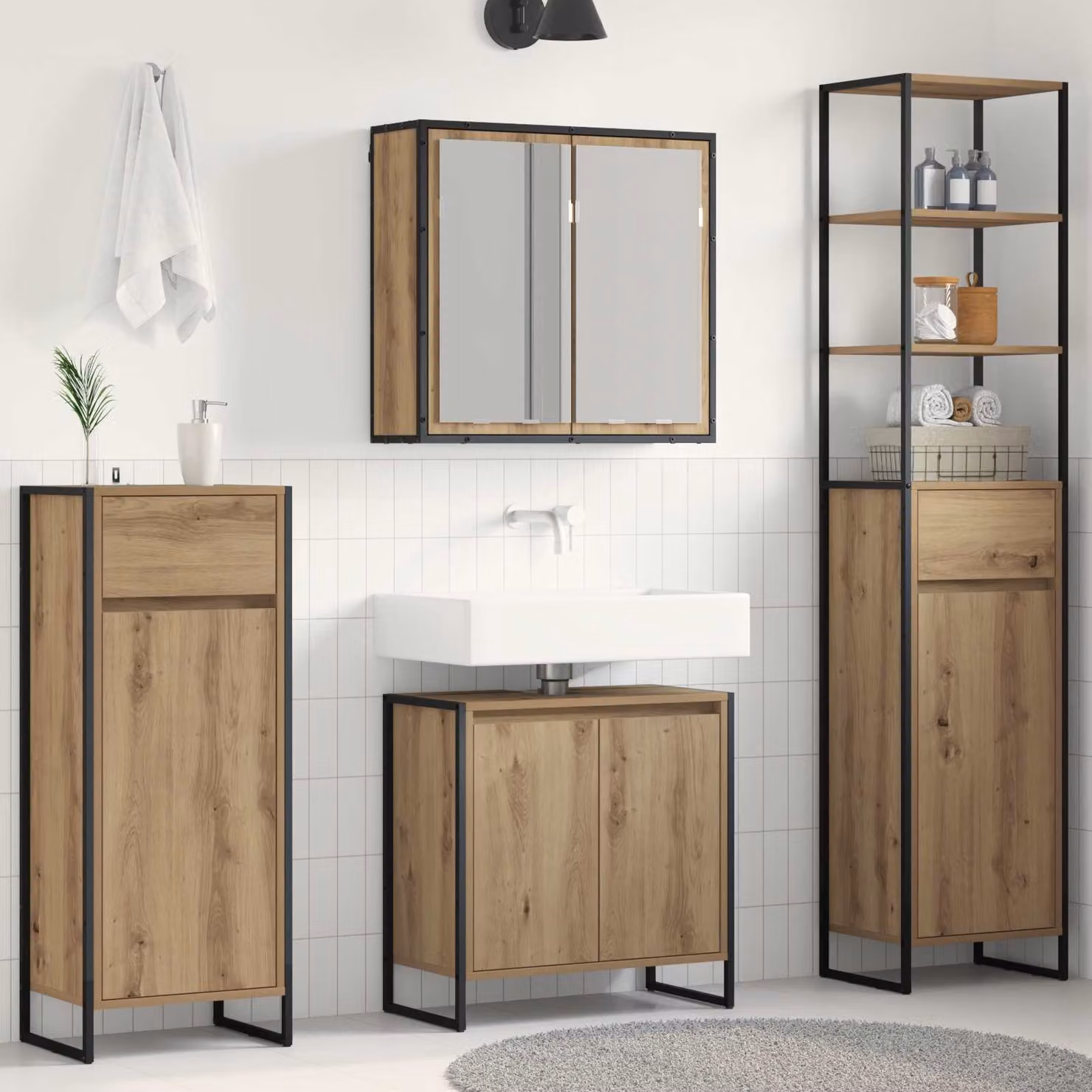 vidaXL Set di mobili per il bagno 4 pz Rovere artigianale