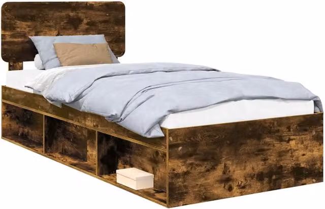 Letto singolo | Letto per adulti | Struttura del letto Rovere fum¨¦ 100 x 200 cm Pino massello