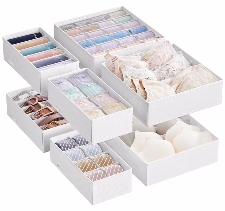 SONGMICS, set di 8 organizer per biancheria intima, organizer pieghevoli per cassetti – colore bianco nuvola