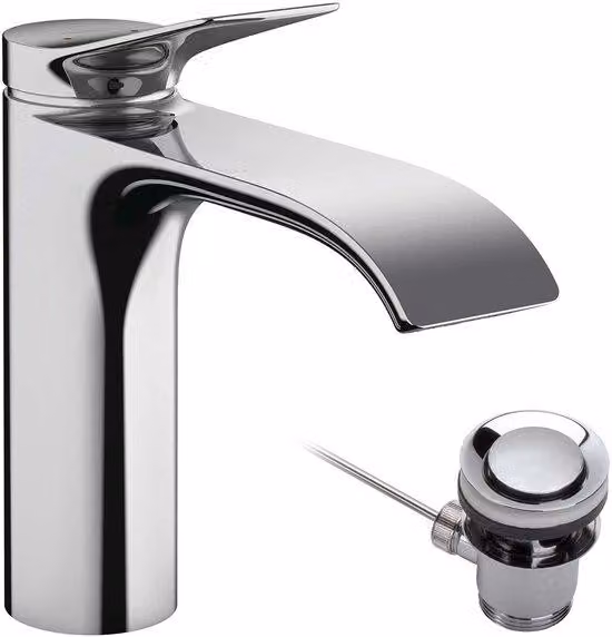 Rubinetto per lavabo Ibenzoa® – getto d'acqua ampio, tecnologia AirPower e EcoSmart (max. 5 l/min), kit di scarico con asta, DN15, ComfortZone 110