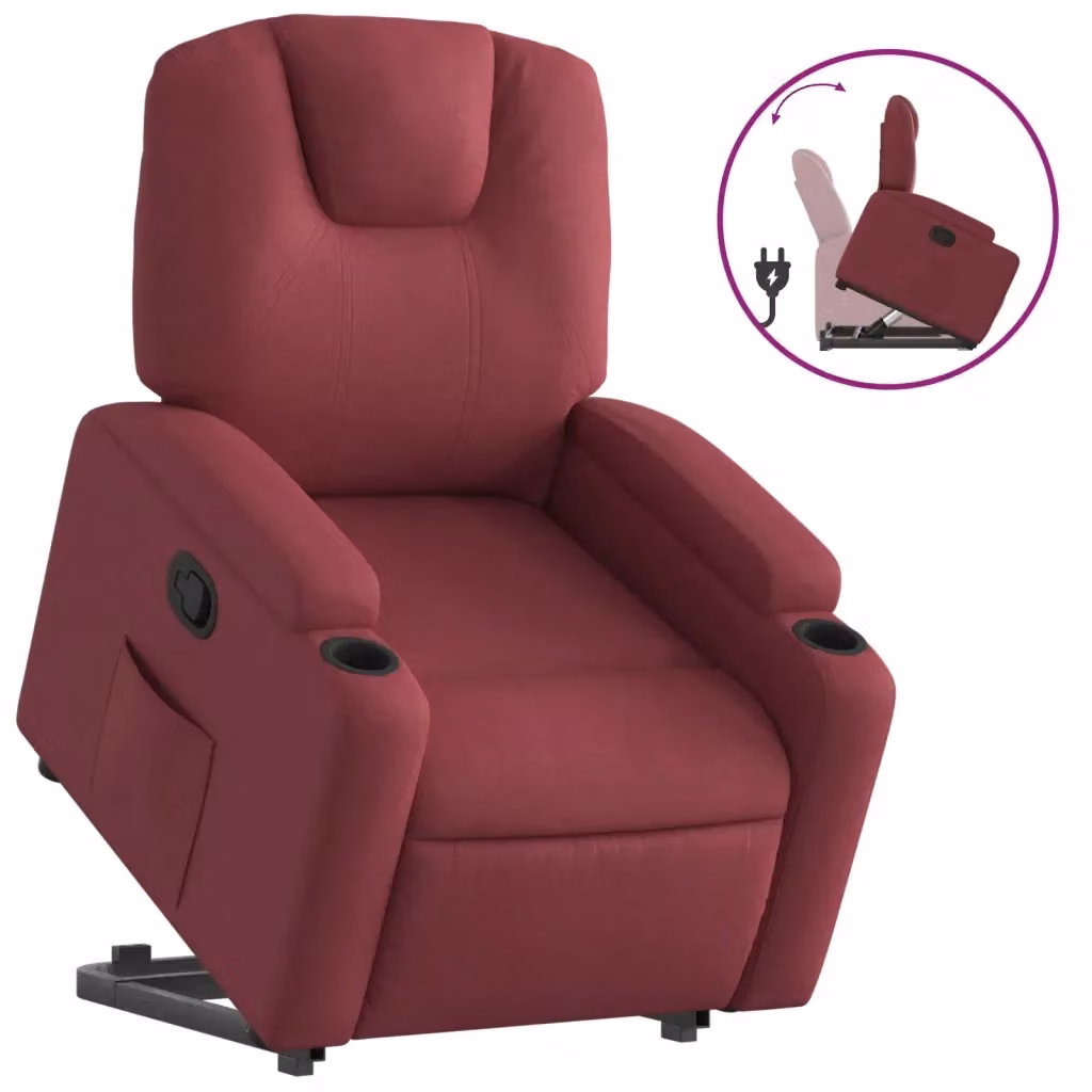 Poltrona Alzapersona Reclinabile vidaXL in Tessuto Rosso con Braccioli e Assistenza Sollevamento Elettrica – 2