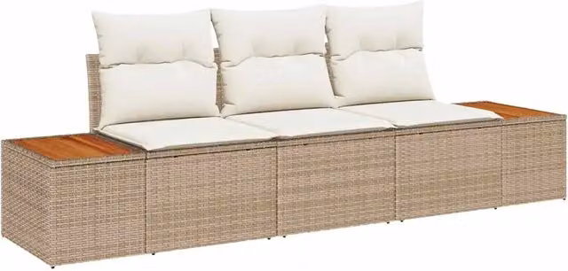 Set Divano da Giardino 3 pz | Set Salotto da Giardino beige e panna Poly Rattan