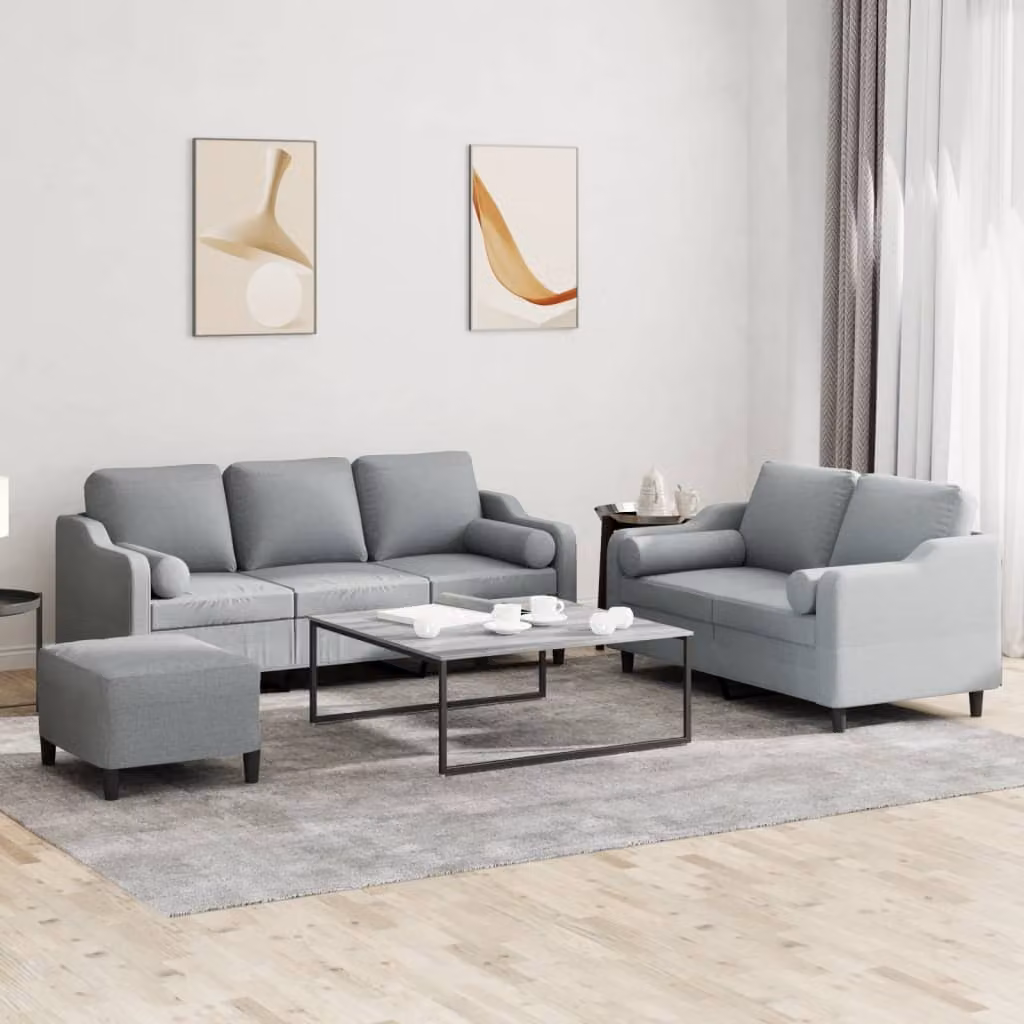 Maison Exclusive - Set divano 3 pezzi con cuscini in tessuto grigio chiaro