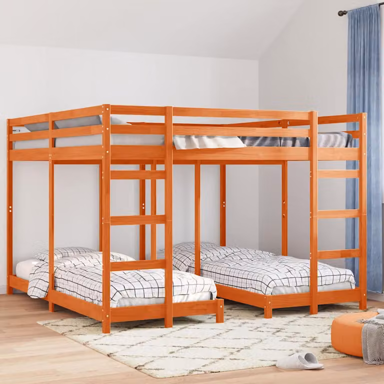 vidaXL Struttura letto a castello triplo in legno di pino marrone cerato L/P/H: 200 x 200 x 244 cm