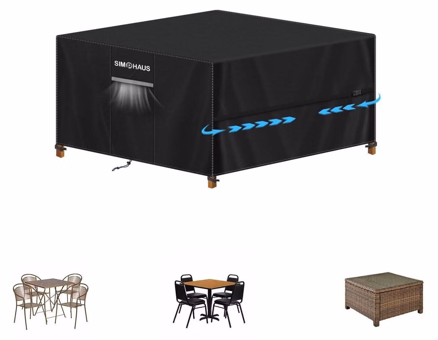 Copertura protettiva per mobili da giardino, 125x125x74 cm, tessuto Oxford 420D, impermeabile, resistente al vento, colore nero