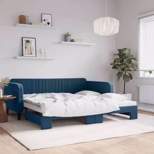 Divano Letto con Letto Estraibile-Sofa Letto-Daybed Blu 100x200 cm in Velluto 996708