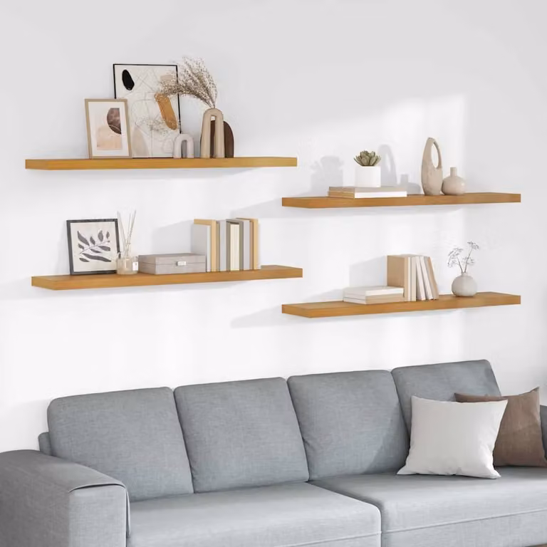 Set di 4 Scaffali da parete moderni vidaXL in MDF, colore Beige, L: 120 cm, P: 23,5 cm, H: 3,8 cm