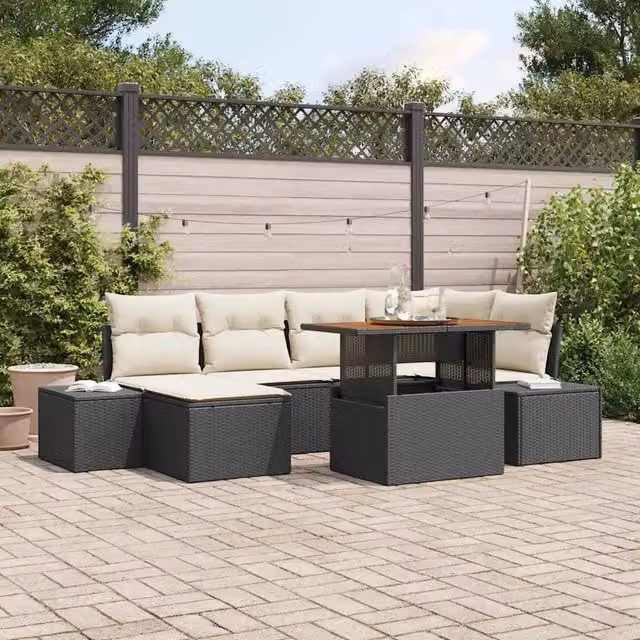 Set Divano da Giardino 7 pz Nero Poly Rattan 3358721