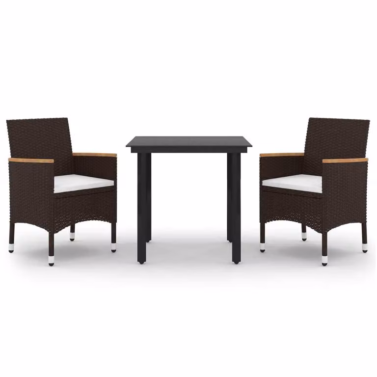 Set da Pranzo per Giardino 3 pz con Cuscini Polyrattan e Vetro