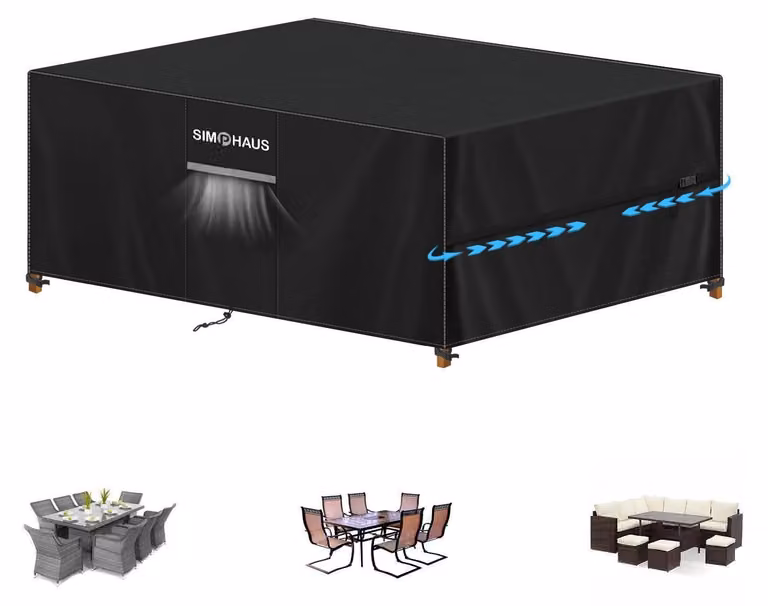Copertura impermeabile per mobili da giardino, realizzata in tessuto Oxford 420D, dimensioni 230x130x90 cm, colore nero