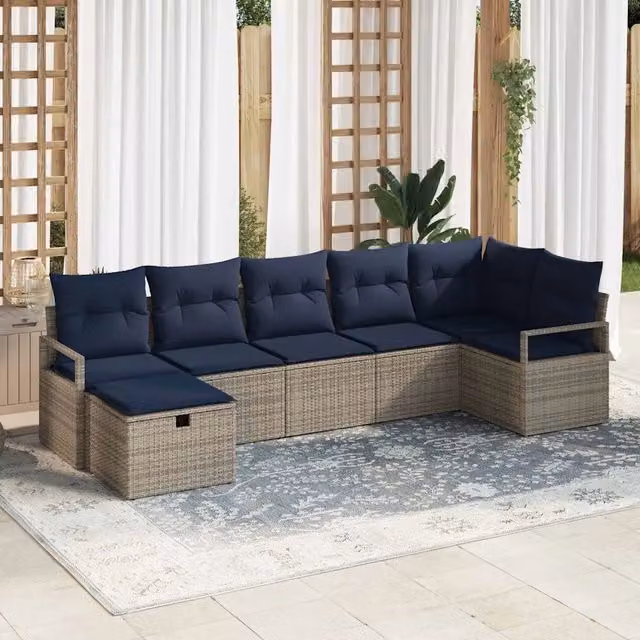 Set di divani 7 pz 7-Numero di posti Grigio e Blu Navy 3359204