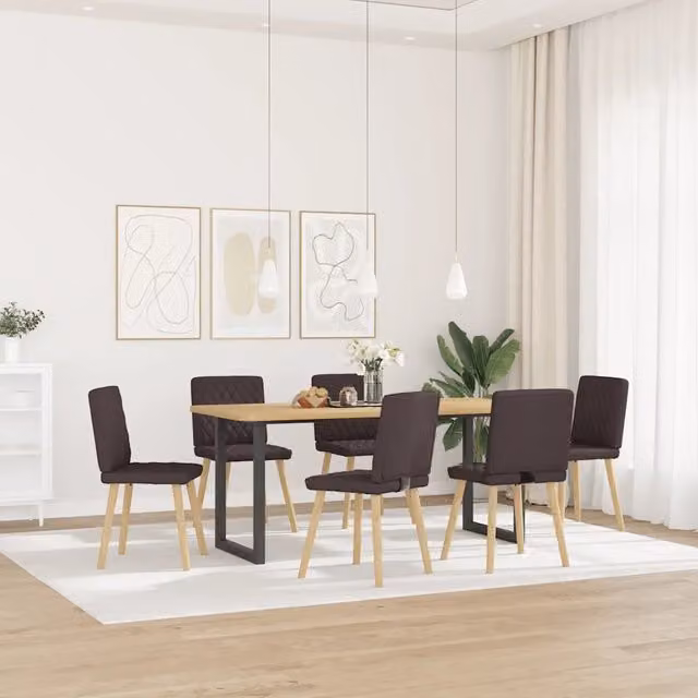 Set di 6 sedie da pranzo vidaXL in tessuto marrone con struttura in legno e metallo per soggiorno e cucina