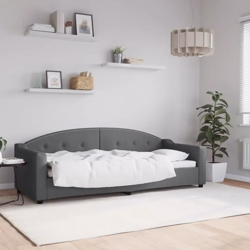 Sedia a sdraio con braccioli e struttura pieghevole in tessuto grigio per soggiorno o camera da letto L: 200 cm, L: 90 cm, P: 75 cm – 2