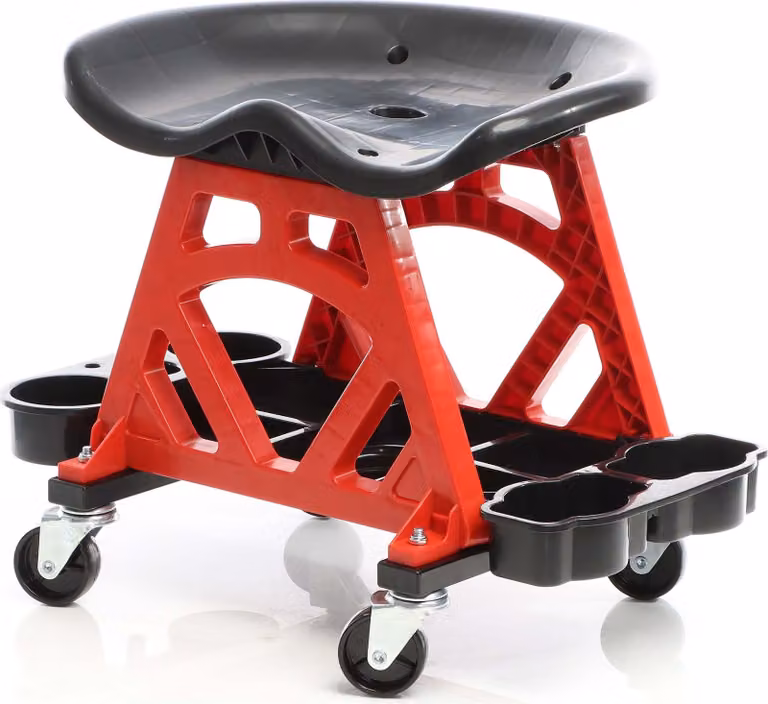 Carrello da officina XPOtool caricabile fino a 150 kg Sedile da officina girevole a 360° con vaschetta portautensili Cesto per minuteria Sgabello rotante da officina